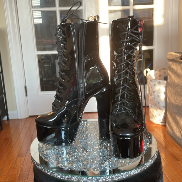 Hedy Lemon drop by privileged lace up patent glossy black chunky platform boots - Picture 6 of 16
